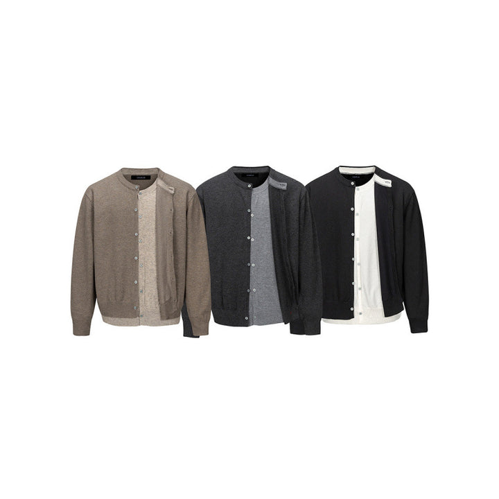 Herren Feinstrick-Cardigan mit zweilagiger Optik, Rundhalsausschnitt und durchgehender Knopfleiste Echo Archiv