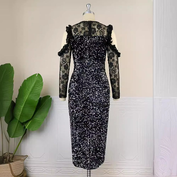 Damen Glitzerndes Festkleid mit eleganten Spitzendetails Echo Archiv