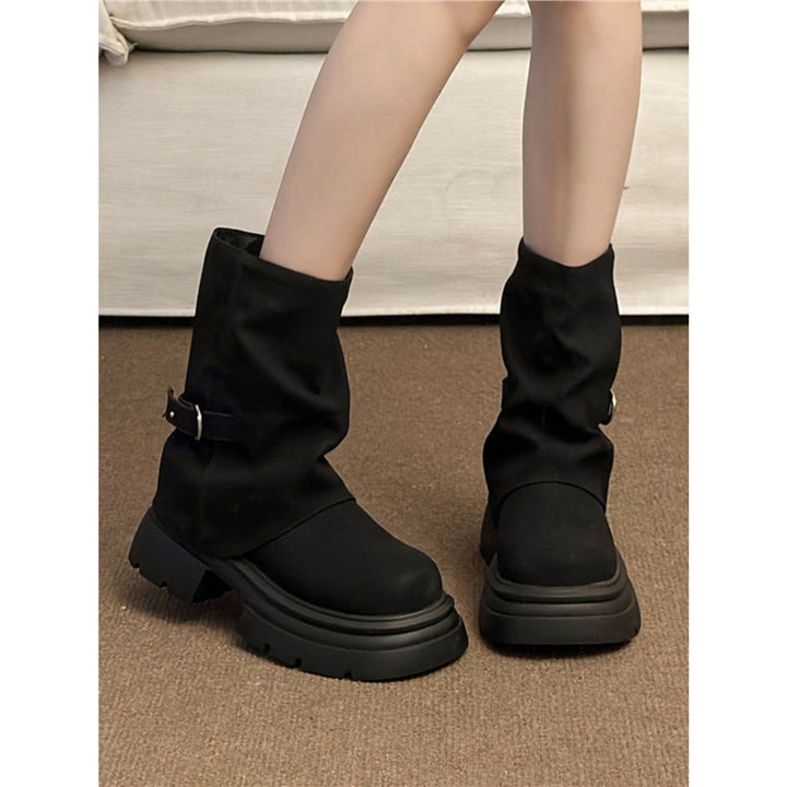 Damen Schlupf‑Stiefel mit gerafftem Schaft und skulpturierter Plateau‑Sohle – Varelle