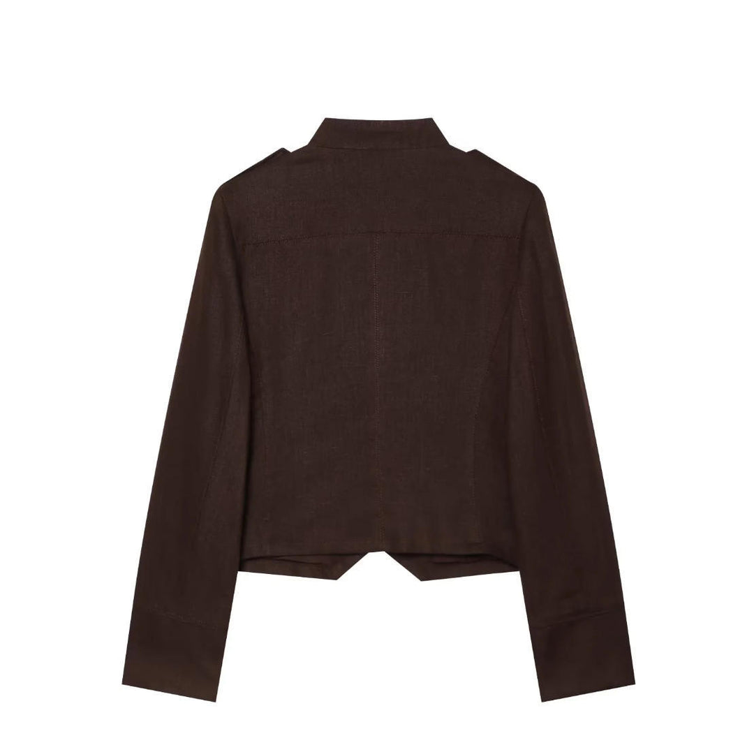 Damen Kurze Militärjacke im Uniformstil mit Stehkragen und dekorativen Druckknöpfen Echo Archiv