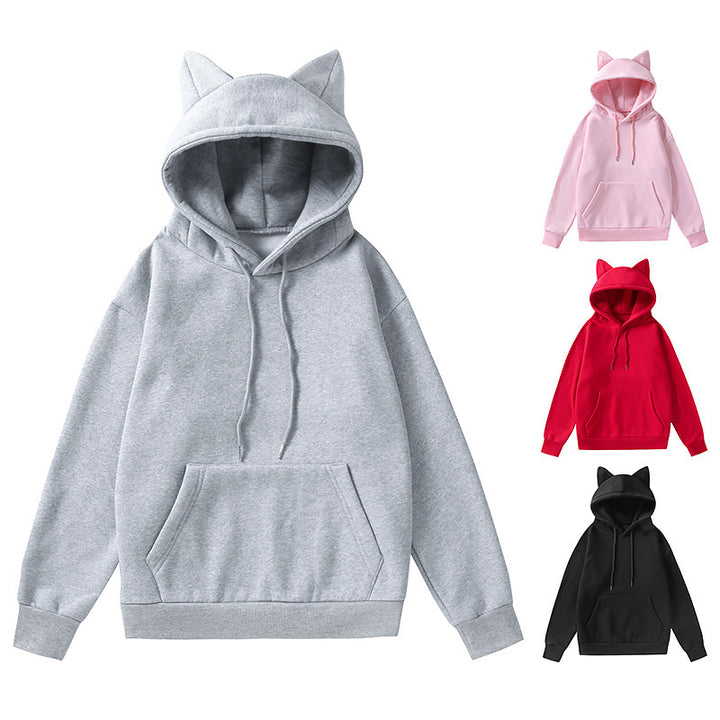 Damen nan Kapuzenpullover mit Katzenohren oversized Sweatshirt mit Kängurutasche und Kordelzug Echo Archiv