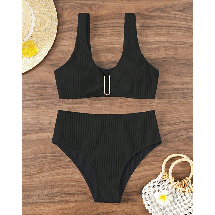 Damen Hochtailliertes Bikini-Set mit elegantem Streifenmuster Echo Archiv