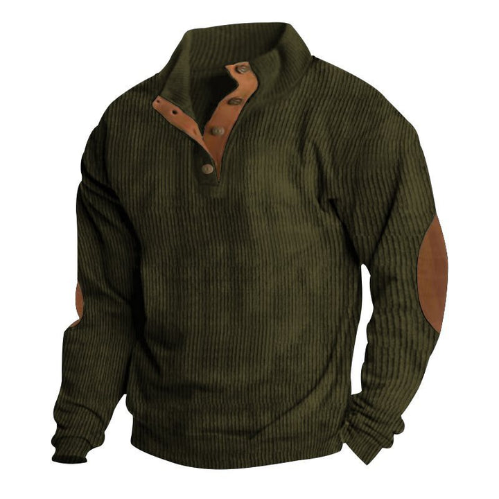 Herren Strukturierter Pullover mit Henley-Knopfleiste, Ellbogen-Patches und zweifarbigem Block Echo Archiv