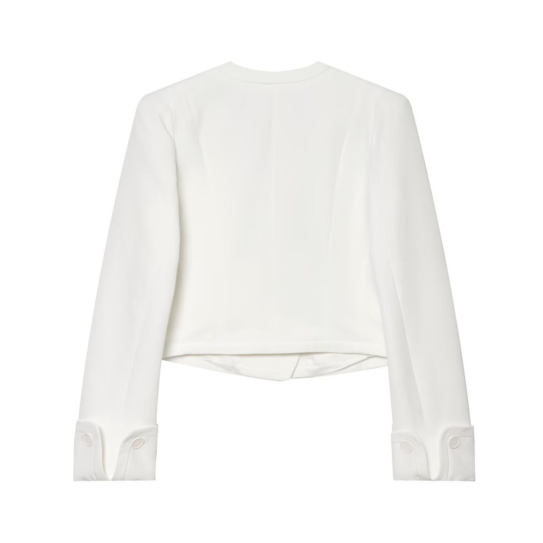 Damen Cropped Zweireihiger Blazer mit tiefem V-Ausschnitt und Manschetten Echoarchiv