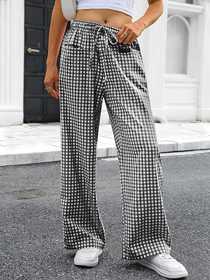 Damen Weit geschnittene Karohose mit elastischem Bund und praktischen Taschen Echo Archiv