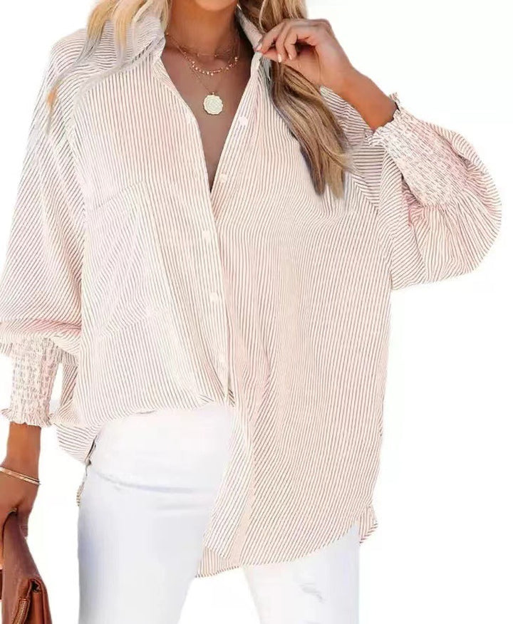 Damen Oversize-gestreifte Leinenoptik-Bluse mit Smokbündchen Echo Archiv