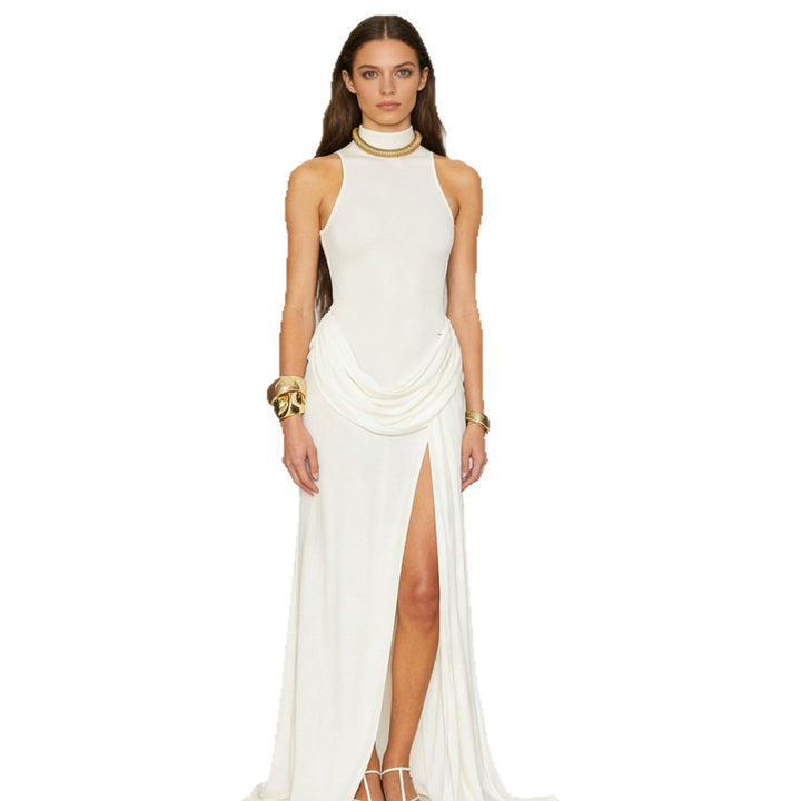 Damen Elegantes Maxikleid mit hoher Beinschlitze und raffinierter Drapierung Echo Archiv