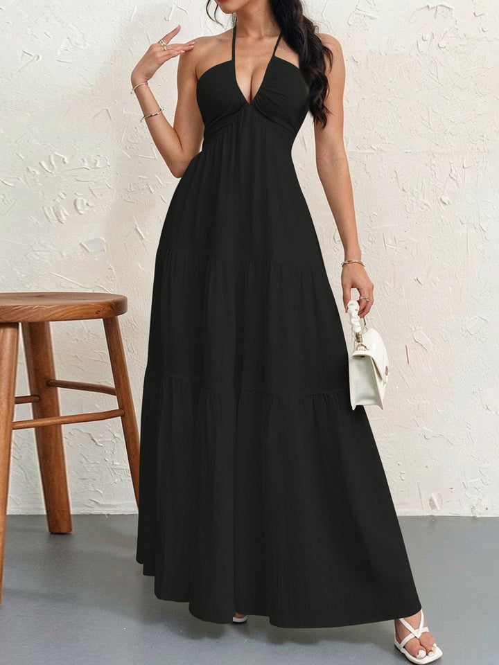 Damen Maxikleid mit tiefem V-Ausschnitt und luftiger Silhouette Echo Archiv