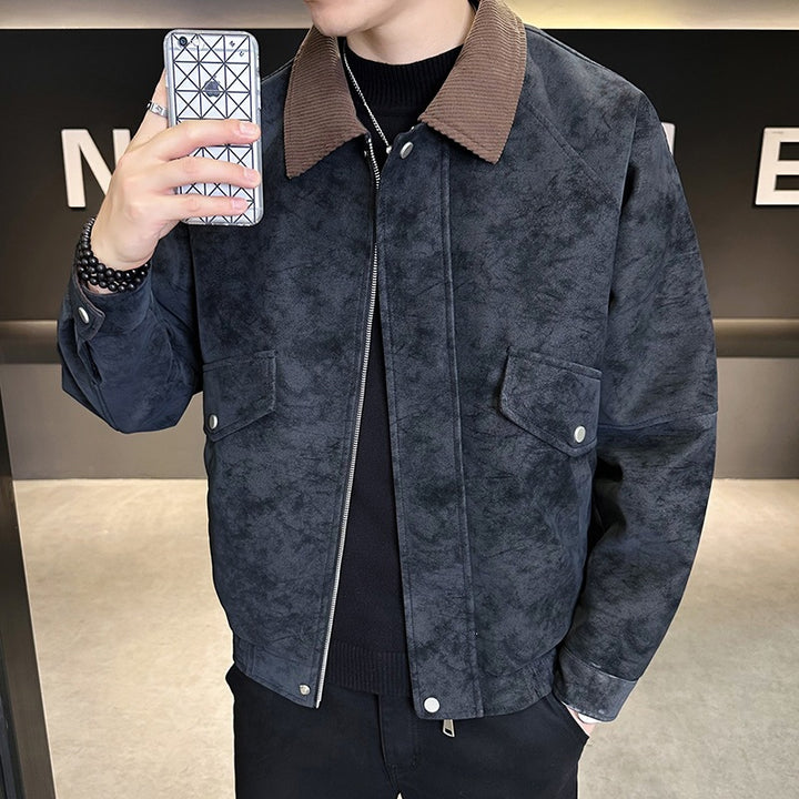 Herren Oversize Velours‑Optik Übergangsblouson mit Hemdkragen, Reißverschluss & elastischem Saum Echoarchiv