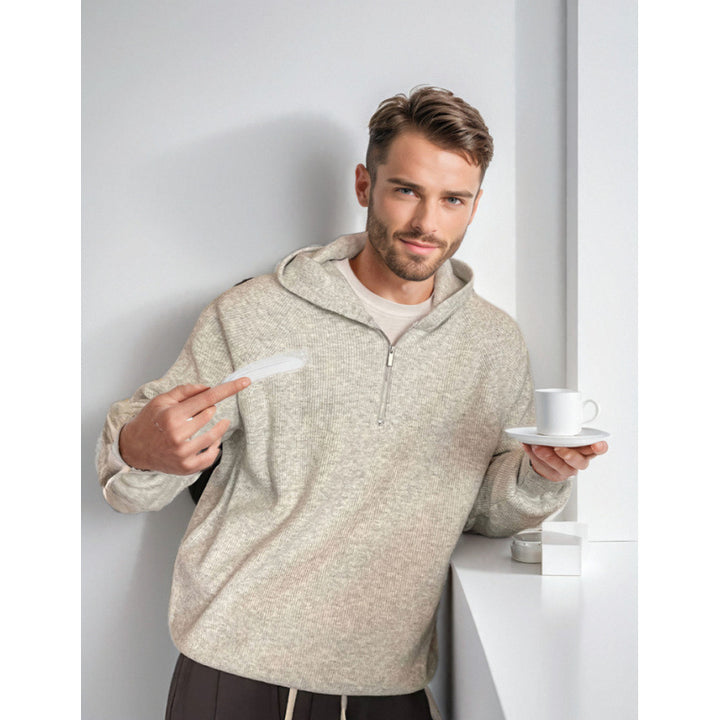 Herren Kapuzen-Halbzip-Pullover aus weichem Strukturstrick Echoarchiv
