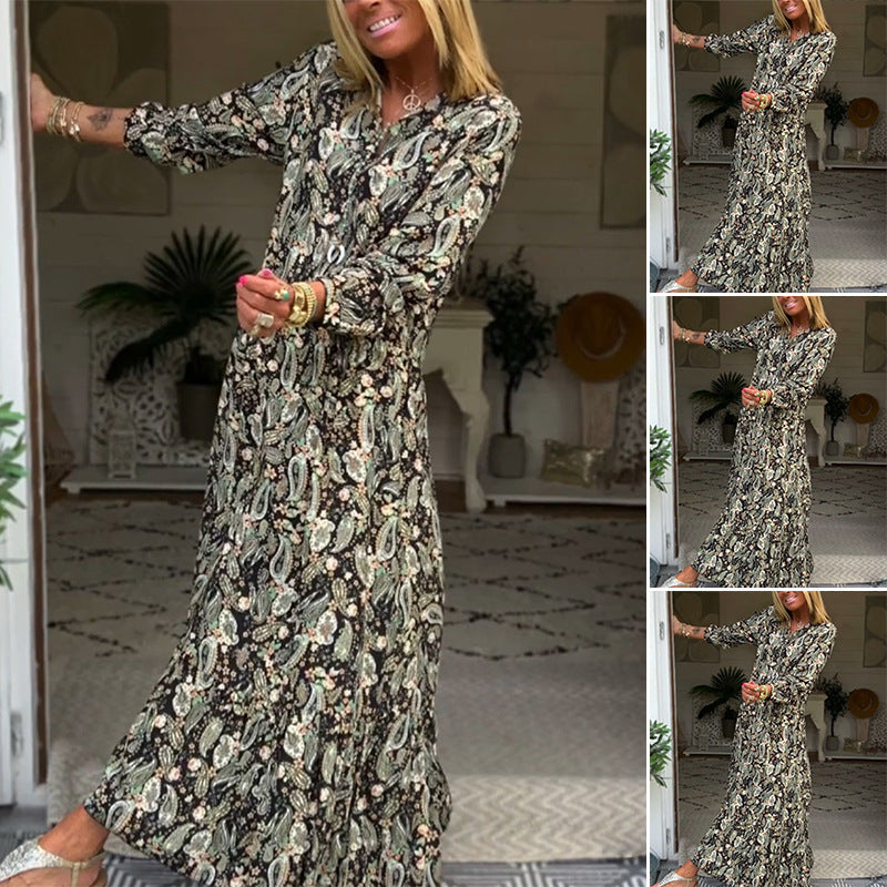 Damen nan Boho-Maxi-Kleid mit Paisley-Print, V-Ausschnitt, geraffter Taillenpasse und Volantstufen Echo Archiv