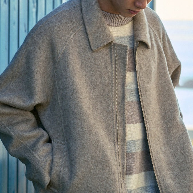 Herren Boxy‑Wollblouson mit verdecktem Zwei‑Wege‑Reißverschluss und Hemdkragen Echoarchiv