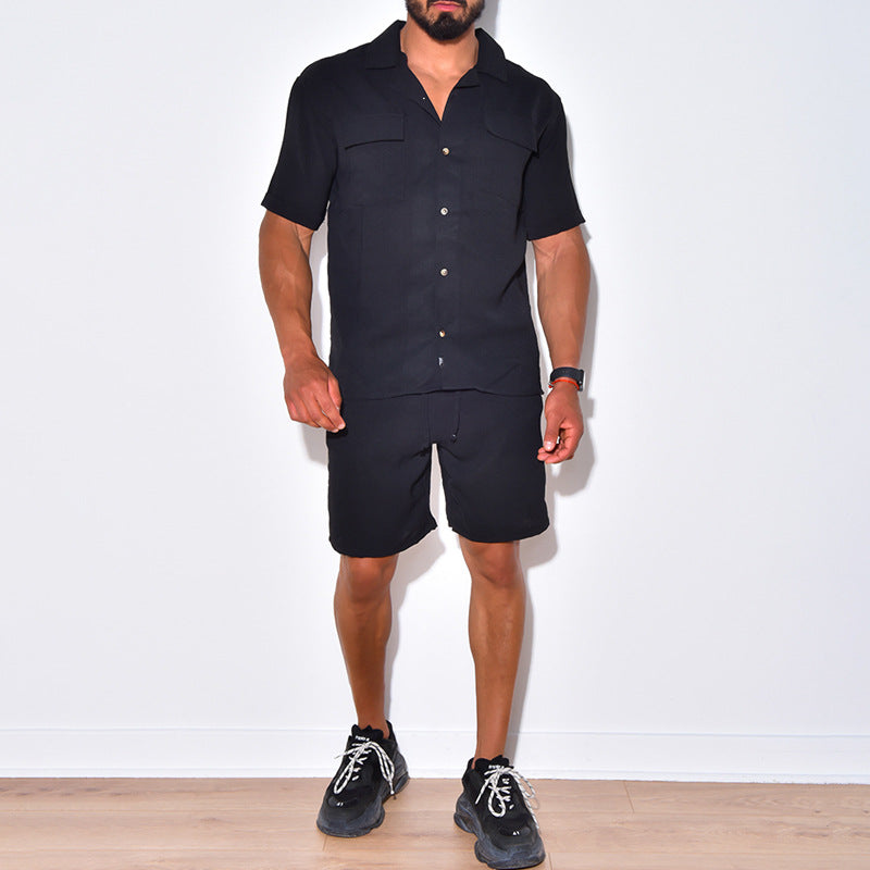 Herren lässiges Freizeit-Hemd und Shorts Set mit praktischen Taschen Echoarchiv