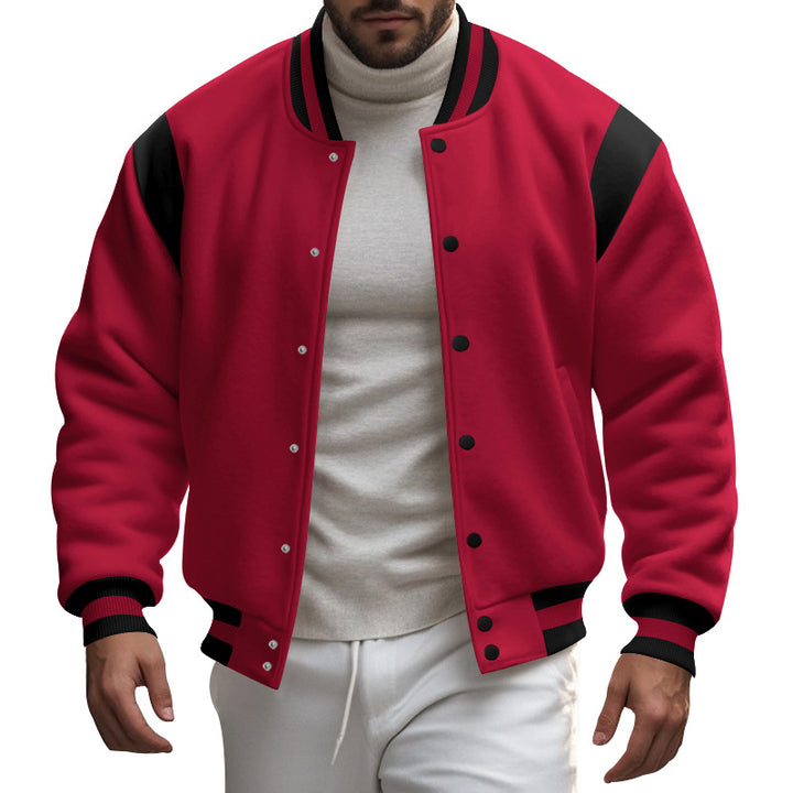 Herren lässige Collegejacke mit kontrastierenden Ärmeln und praktischen Druckknöpfen Echoarchiv