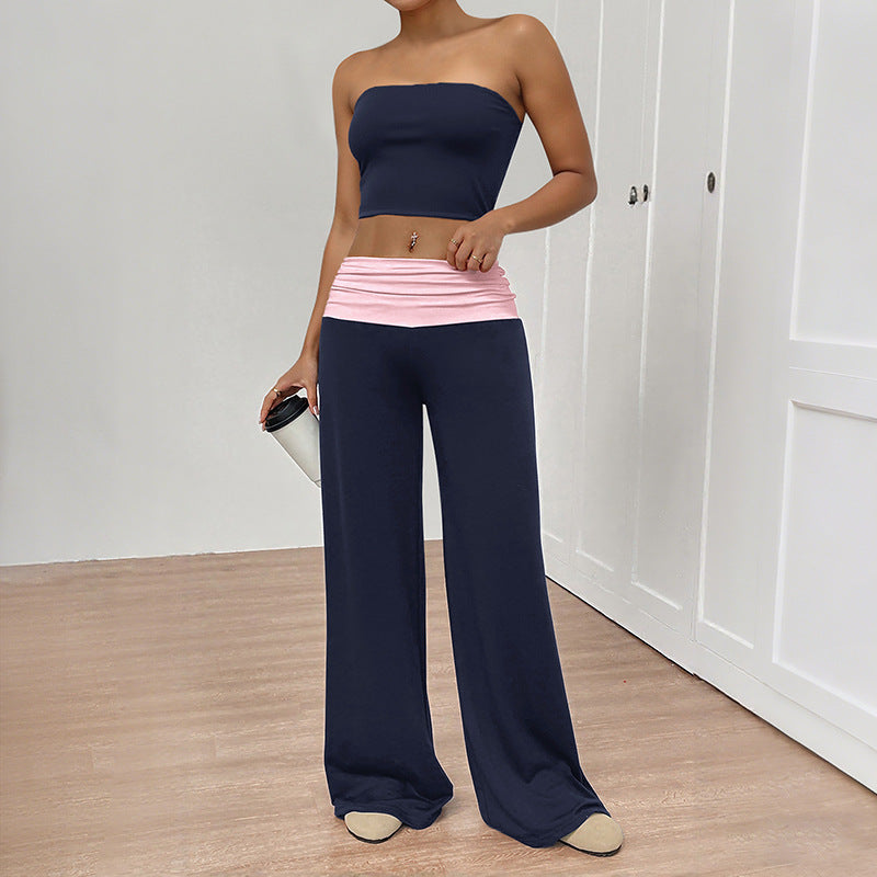 Damen Weite Jersey-Loungehose mit Umschlagbund und weitem Bein – Avélisse
