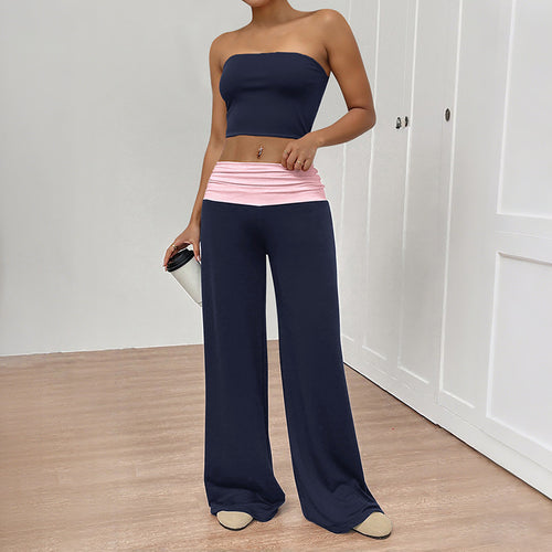 Damen Weite Jersey-Loungehose mit Umschlagbund und weitem Bein – Avélisse