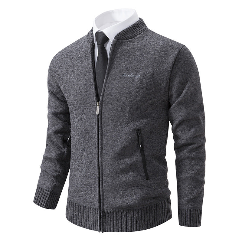 Herren nan leichter Business-Strickcardigan mit verdecktem Frontreißverschluss, Reißverschlusstaschen und geripptem Bund Echo Archiv