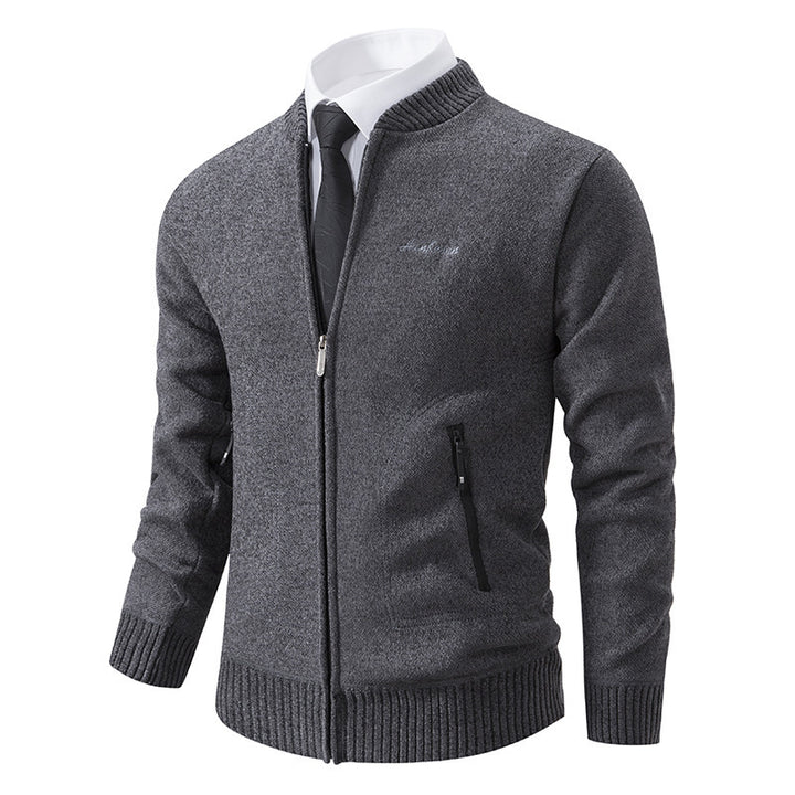 Herren nan leichter Business-Strickcardigan mit verdecktem Frontreißverschluss, Reißverschlusstaschen und geripptem Bund Echo Archiv
