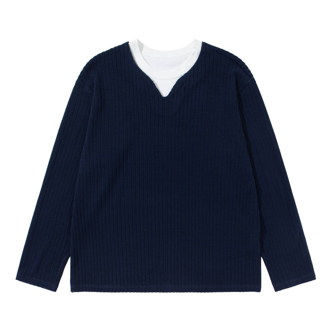 Unisex Gerippter Langarmpullover mit V-Notch und eingesetztem Rundhals-Underlayer Echoarchiv
