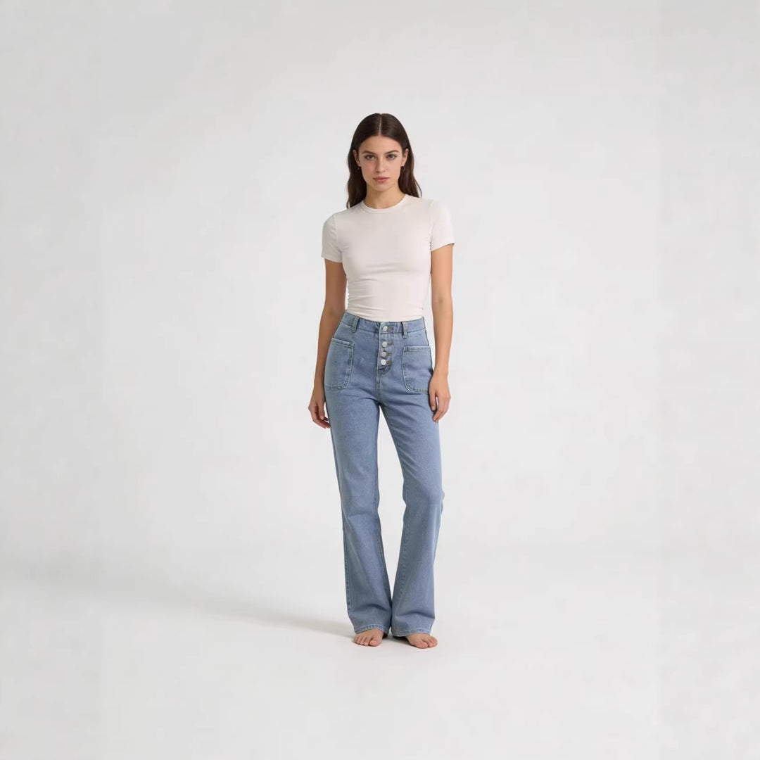 Damen Bootcut-Jeans mit hohem Bund und knöpfbarem Verschluss Echo Archiv