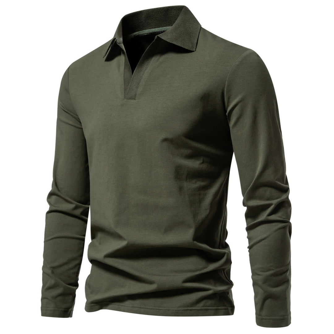 Herren nan Langarm-Polo mit offenem V-Ausschnitt, feinem Rippenkragen und schmaler Silhouette Echo Archiv