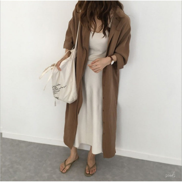 Damen Hemdblusenkleid mit Bindegürtel und lässigen Dreiviertelärmeln – Lunéa