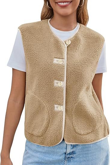 Damen Teddy-Fleece-Weste mit Rundhalsausschnitt und Knopfverschluss Echo Archiv