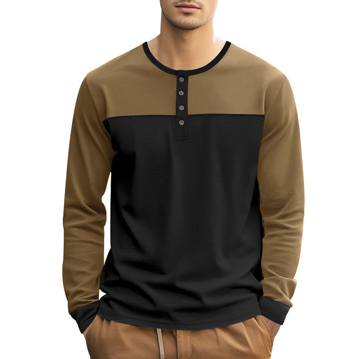 Herren Langarm-Henley-Shirt mit modernem Colorblock-Design und Knopfleiste Echoarchiv