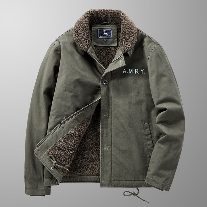 Herren Canvas-Arbeitsjacke mit Sherpa‑Futter, Thermo‑Innenlage und Kordelzugsaum Echoarchiv