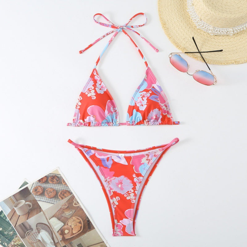 Damen Triangel-Bikini mit verspieltem floralem Design und verstellbaren Trägern Echo Archiv