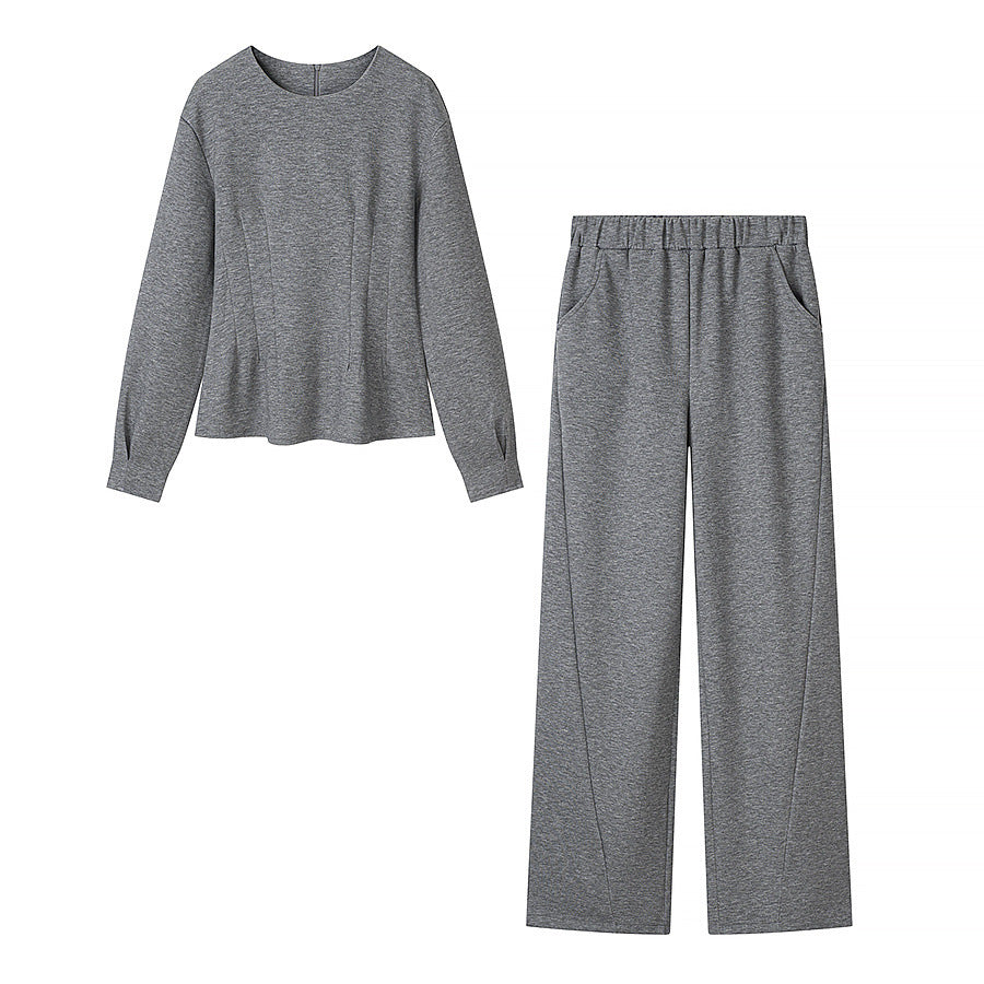Damen Zweiteiliges Lounge‑Set aus Stretch‑Jersey mit Rundhalsausschnitt und hochtaillierter Weitbein‑Hose Echo Archiv