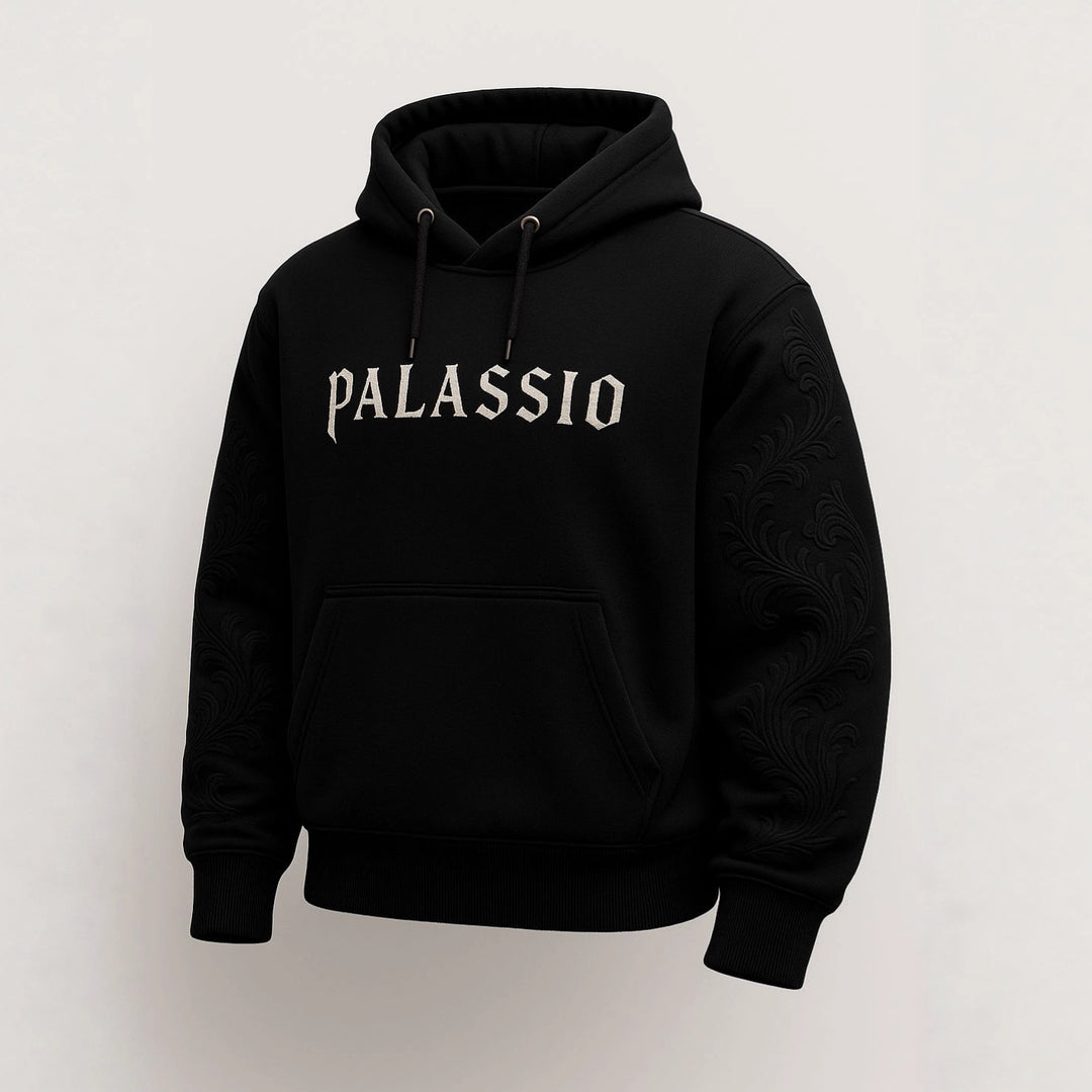Unisex nan Premium-Hoodie mit tonaler Reliefstickerei an den Ärmeln, doppelter Kapuze und Kängurutasche Echo Archiv