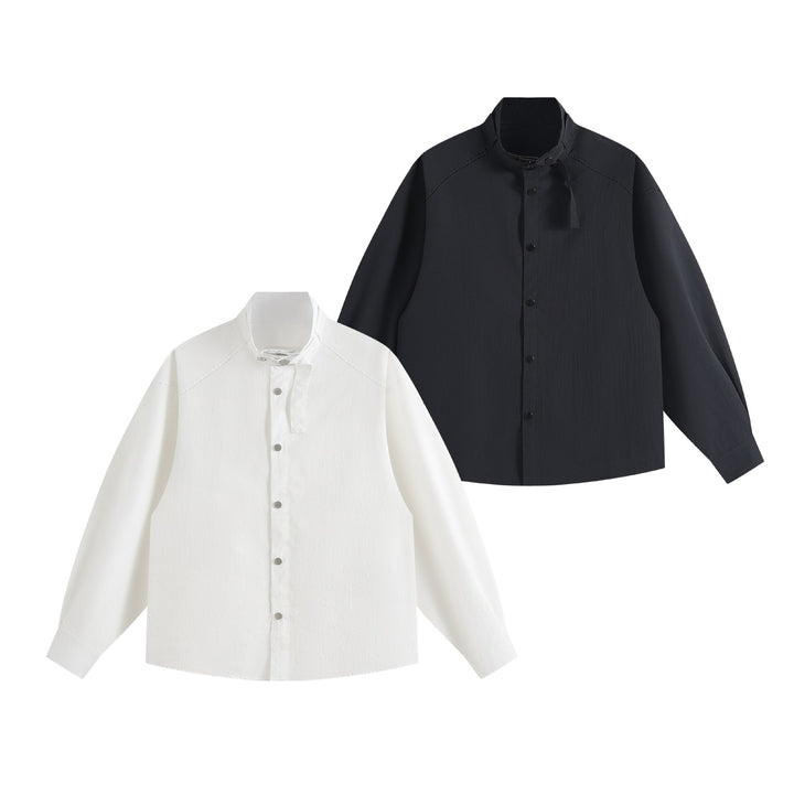 Unisex Oversize-Hemdjacke mit Stehkragen und Druckknopf-Front Echoarchiv