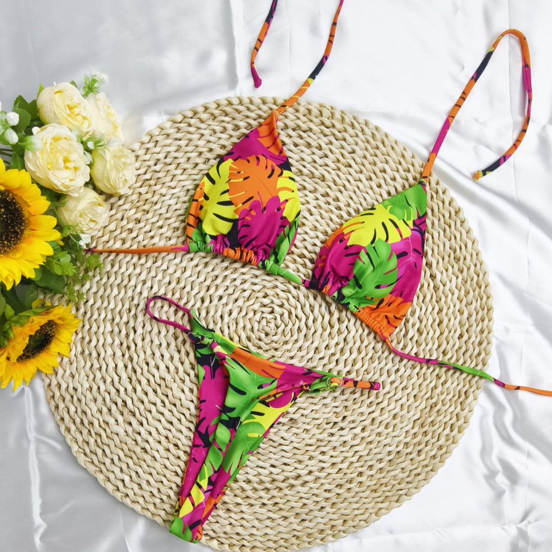 Damen Triangel-Bikini-Set mit fröhlichem Kirschmuster und verstellbaren Trägern Echo Archiv