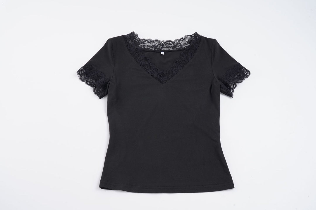 Damen Elegantes Spitzen-T-Shirt mit V-Ausschnitt und Kurzarm Echo Archiv