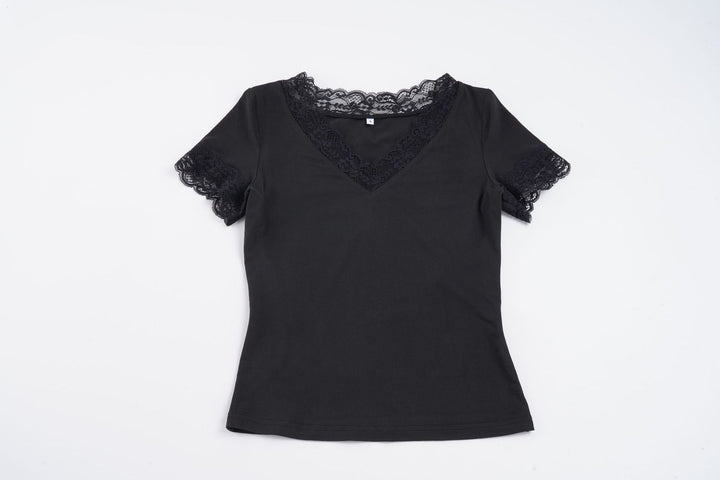 Damen Elegantes Spitzen-T-Shirt mit V-Ausschnitt und Kurzarm Echo Archiv