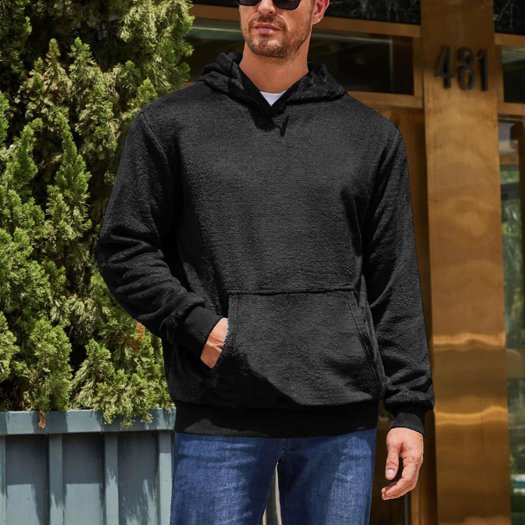 Herren Kuschel-Hoodie aus weichem Fleece mit großer Kängurutasche und hohem Kragen Echoarchiv