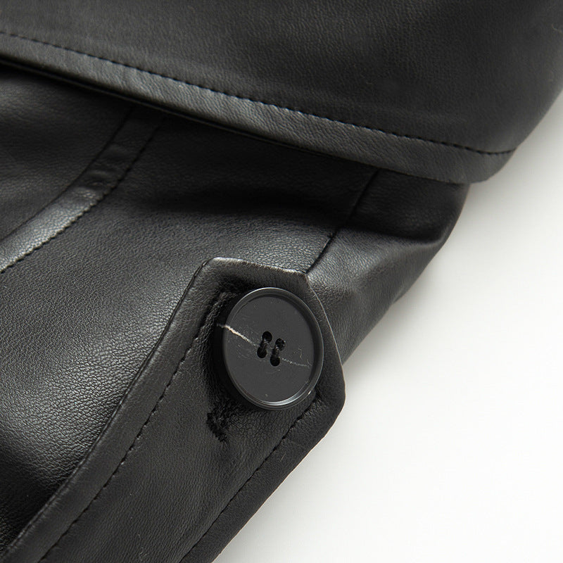Damen nan kurz geschnittene Trench-Optik Kunstlederjacke mit Bindegürtel und Schulterpatten Echo Archiv