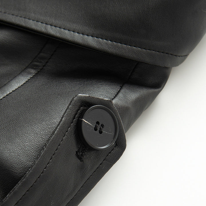 Damen nan kurz geschnittene Trench-Optik Kunstlederjacke mit Bindegürtel und Schulterpatten Echo Archiv