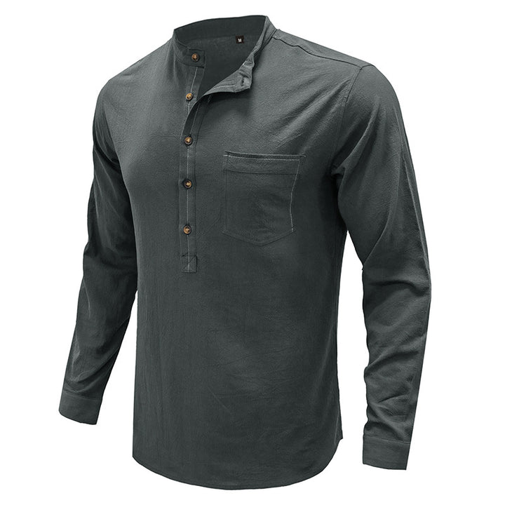 Herren Langarm-Henley-Shirt mit strapazierfähiger Baumwollmischung und modischer Knopfleiste Echoarchiv