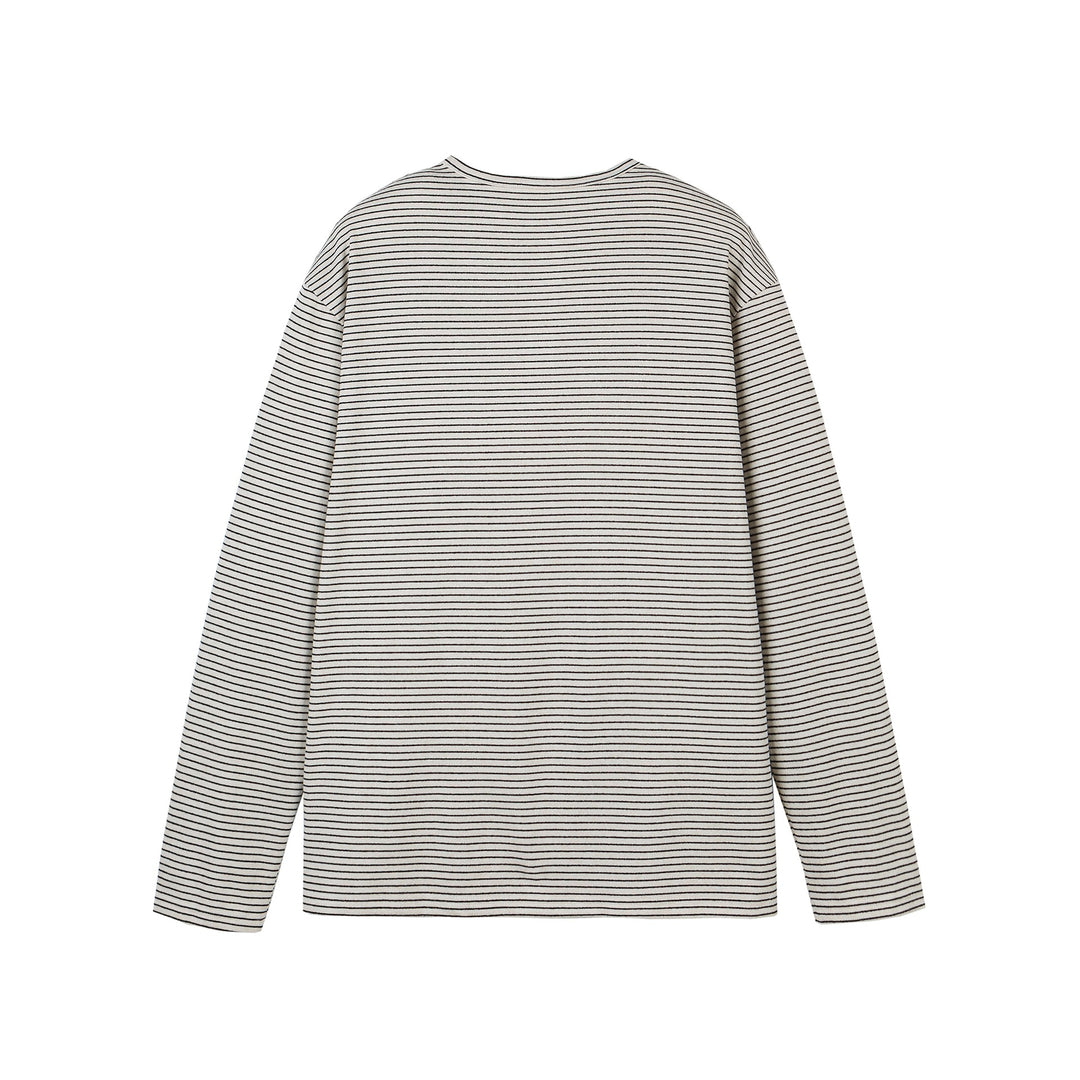 Unisex Gestreiftes Henley-Langarmshirt mit Knopfleiste und Oversize-Schnitt Echoarchiv
