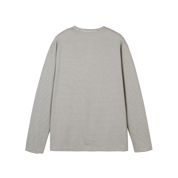 Unisex Gestreiftes Henley-Langarmshirt mit Knopfleiste und Oversize-Schnitt Echoarchiv