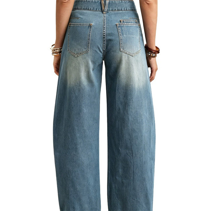 Damen Weite hochgeschnittene Jeans mit geschwungenen Nahtdetails und aufgesetzten Taschen Echo Archiv