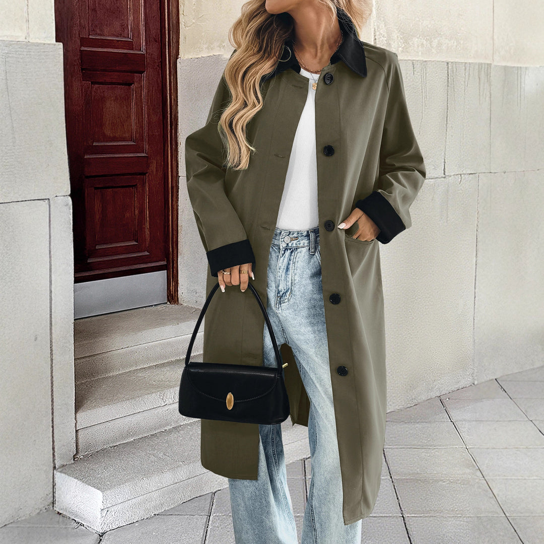 Damen Langer Trenchcoat mit Kontrastkragen und Umschlagmanschetten Echoarchiv