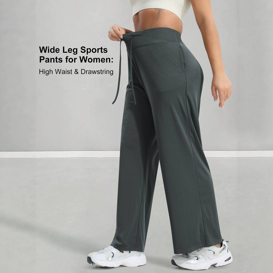 Damen Jogginghose mit hohem Bund, weitem Bein, Kordelzug und Seitentaschen – Avélisse