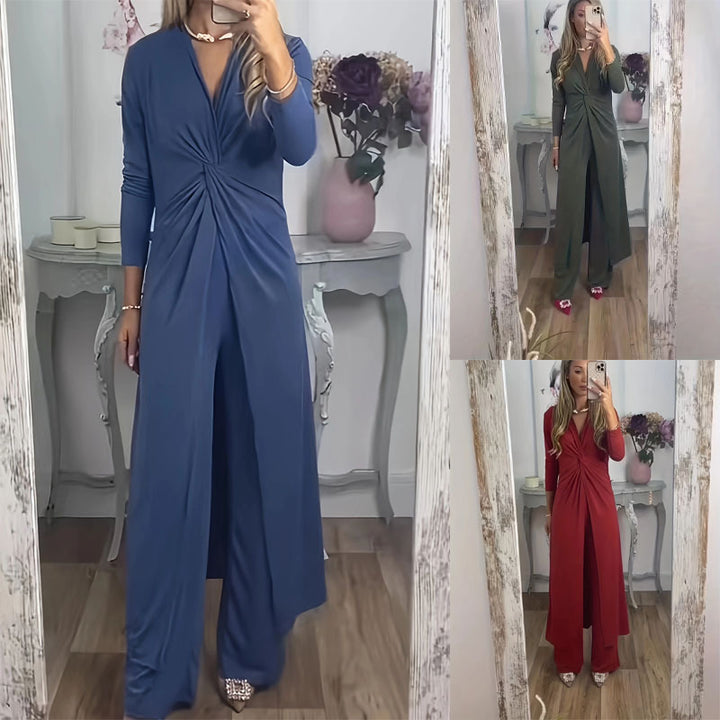 Damen Maxikleid mit V-Ausschnitt, Knotendetail und Animal-Print Echoarchiv