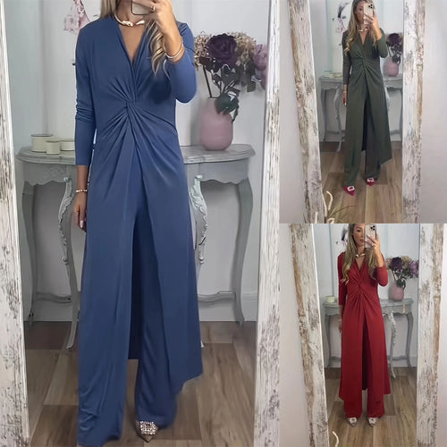 Damen Maxikleid mit V-Ausschnitt, Knotendetail und Animal-Print Echoarchiv