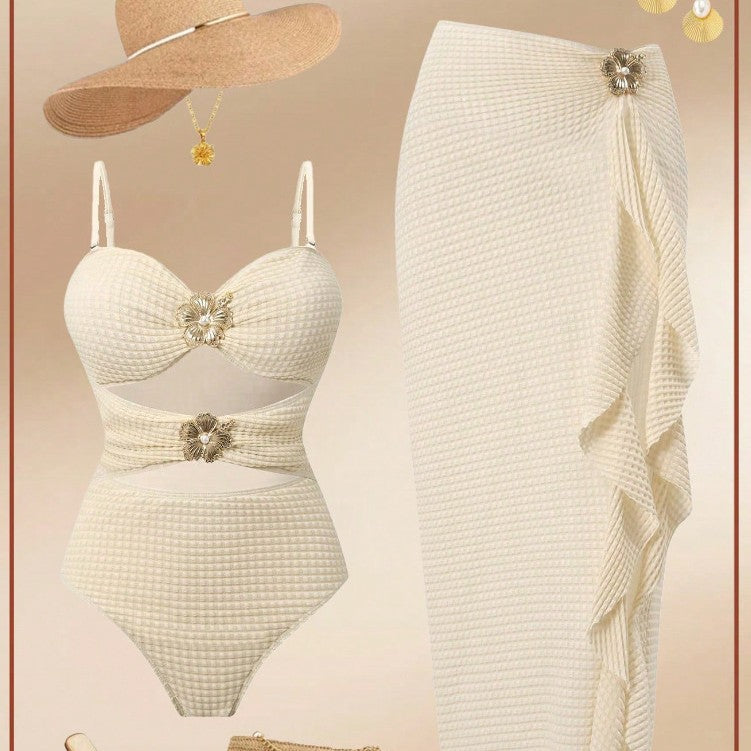 Damen Eleganter Einteiler Badeanzug mit modischem Rock Echo Archiv