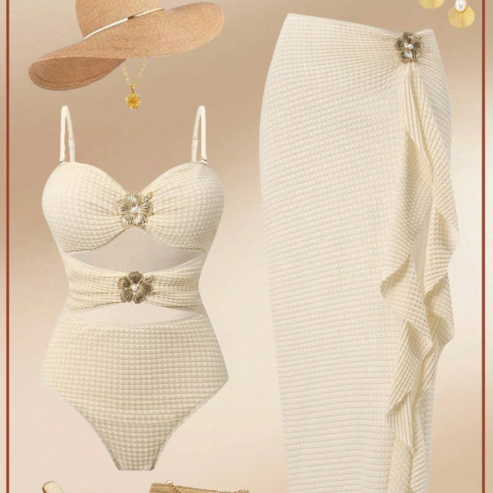 Damen Eleganter Einteiler Badeanzug mit modischem Rock Echo Archiv