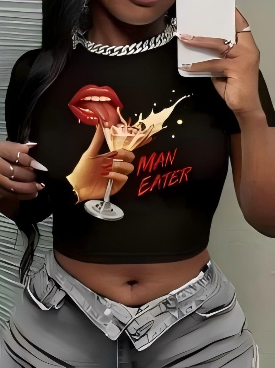 Damen Crop-Top mit künstlerischem Statement-Druck Echo Archiv